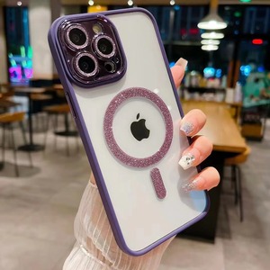 La más nueva carcasa dura de galvanoplastia magnética en polvo flash para iPhone 15 14 13 PROMAX 11 12 PRO, película de lente de cámara, funda de teléfono con Red antipolvo - Product Image 1