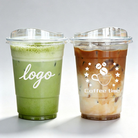 Gobelets en plastique personnalisés avec logo imprimé, avec couvercles et pailles, 500 ml/700 ml, gobelets jetables en PET transparent de qualité alimentaire pour café, bubble tea et boissons