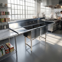 Évier double en acier inoxydable 304 de qualité industrielle et commerciale, à deux compartiments, finition brossée, certifié NSF, pour cuisine professionnelle