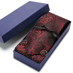 2024 neues design bräutigam hochzeit krawatte set luxus geschenkbox seide polyester krawatte manschettenlink krawatte set