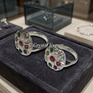 Crystal Export 925 Silver Vintage Flower Cluster Ring Agate Multicolor Pave Setting Unisex Everyday Wear - Product Image 2
