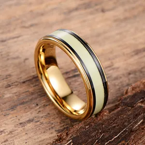 Somen cincin pernikahan, 6mm/8mm gratis sampel cincin Tungsten 24k berlapis emas disikat pesta ketiga penilaian cincin pria berlapis emas