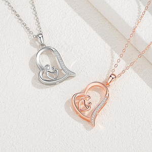 Regalos personalizados <span class=keywords><strong>para</strong></span> el día de la madre, collar, joyería, Plata de Ley 925, chapado en oro rosa, cromo, corazón, abrazo, collar, colgante - Product Image 2