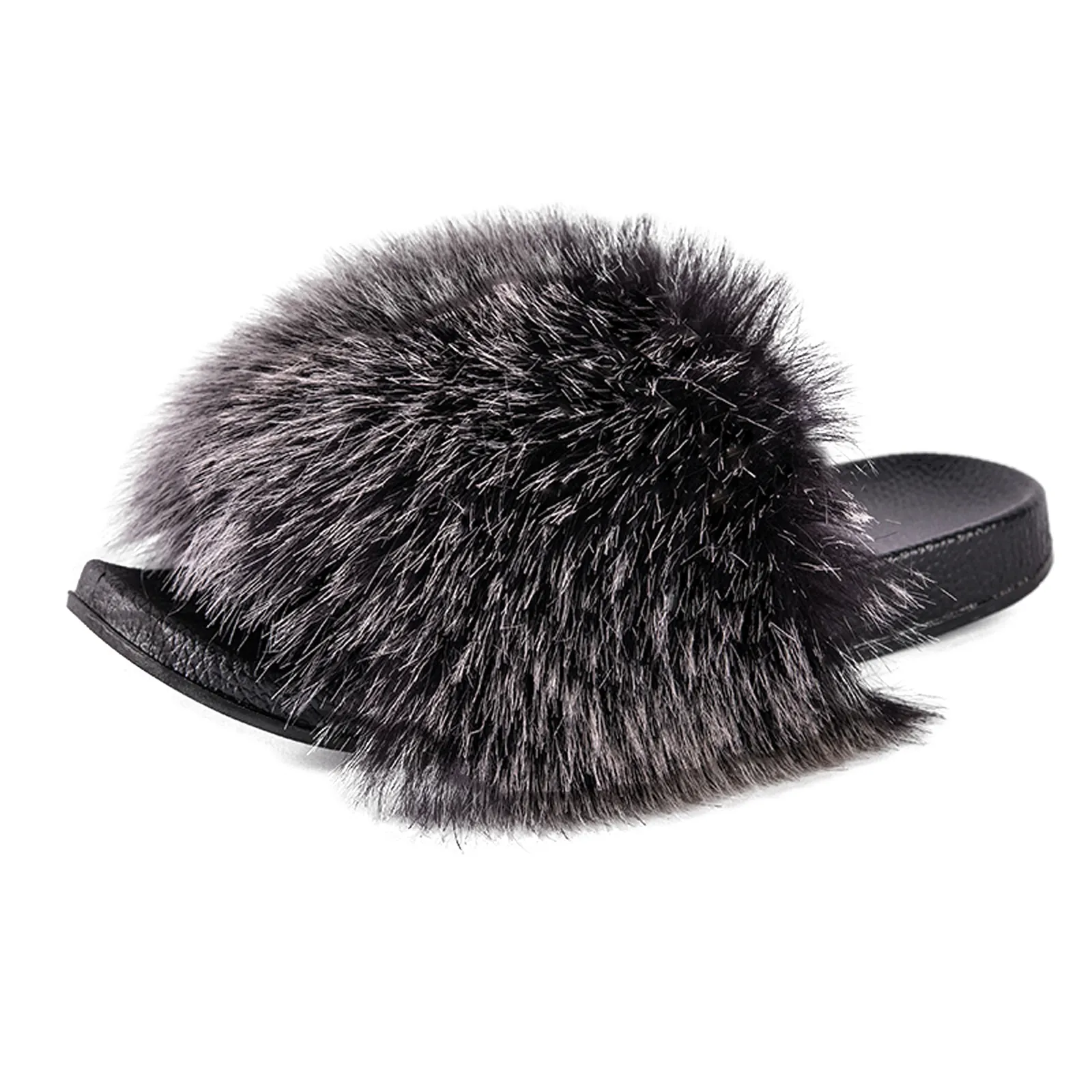 Factory wholesale fashion slides faux fox raccoon fur slippers sandals for women children kids