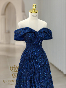 QUEENS GOWN Shiny <strong>Blue</strong> Sequins Evening Gown Portrait Sweetheart Backless Party <strong>Dress</strong> With Sequins Evening <strong>Dress</strong> - Product Image 4