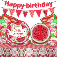 Wassermelonen-Themen-Party-Geschirr Einweg-Rote Fruchtmuster-Pappteller Becher Tischdecke - Festlicher Stil Sommerparty