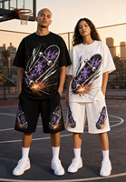 Ensemble streetwear d'été deux pièces pour homme : T-shirt et short personnalisés en mélange de coton respirant avec imprimé numérique graphique skateboard