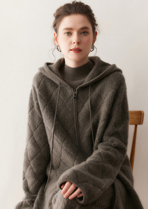Maglione Cardigan <span class=keywords><strong>con</strong></span> cappuccio in Cashmere <span class=keywords><strong>con</strong></span> cappuccio <span class=keywords><strong>con</strong></span> motivo a rombi <span class=keywords><strong>con</strong></span> ricamo asciugamano da <span class=keywords><strong>donna</strong></span> - Product Image 2