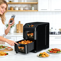 Friteuse à air moderne 2x5L à double panier avec écran tactile, contrôle numérique, application Wi-Fi intégrée pour recettes, et affichage visible du processus de cuisson