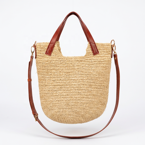 Sac à main de luxe en raphia avec bandoulière réglable pour femme, usage quotidien, doublure en polyester, fermeture éclair, motif à pois - Product Image 1