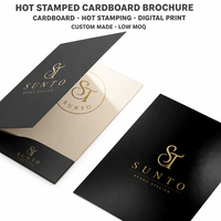 Brochure de marque en carton estampé à chaud, impression numérique, matériau personnalisé pour le marketing de marques de luxe et l'utilisation en vente au détail, faible MOQ