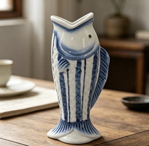 <span class=keywords><strong>Vase</strong></span> en céramique avec motif de sardines fumées de Monterey Bay, décoration d'intérieur, ornement, récipient en porcelaine blanche pour la décoration d'étagères et de tables - Product Image 1