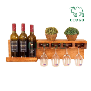 Présentoir à <span class=keywords><strong>vin</strong></span> mural en bois porte-bouteilles <span class=keywords><strong>de</strong></span> <span class=keywords><strong>vin</strong></span> avec porte-verre à champagne - Product Image 2