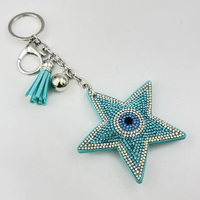 Pendentif Multicolore Étoile Œil Turc Scintillant Entièrement Orné de Strass avec Pompons – Porte-clés de Haute Qualité, Meilleure Vente