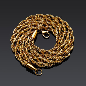 Hip-hop Plain <b>Chain</b> 5mm Thickened Encrypted Stainless Steel Color-retaining Electroplated <b>Rope</b> Set Necklace Bracelet - Product Image 1