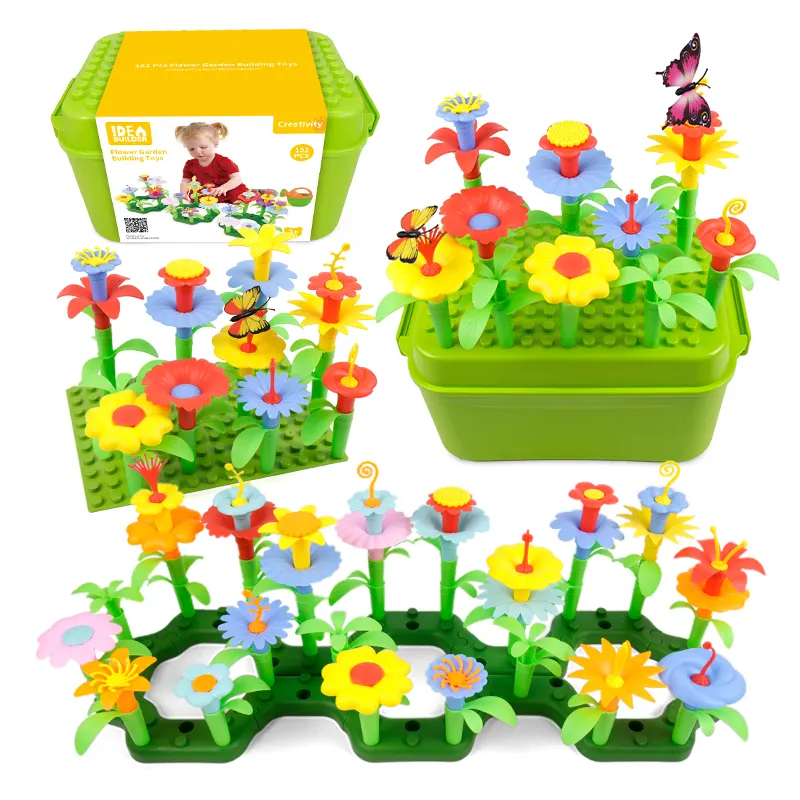 Mini Plastic Children's Kid Creative Flower Garden Block Building Block Set Flower Press Toy Build Block For Kid