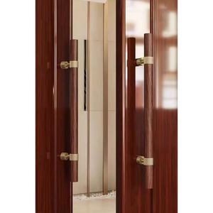 Poignée de porte en laiton moleté avec insert en bois de noyer massif, poignée d'entrée robuste pour portes vitrées de grande villa - Product Image 4