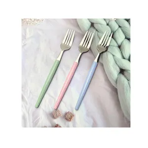 High Quality Reusable Eco Friendly simple plastic handle stainless steel tableware dessert fork fruit fork children fork