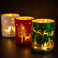 Porte-bougie en verre en forme de renne de Noël avec logo gravé, finition électro-plaquée colorée pour la décoration du Nouvel An