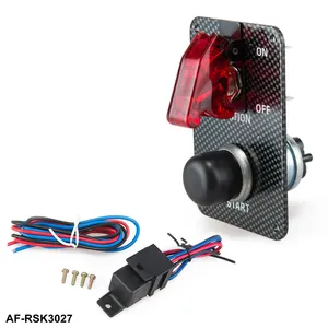 AUTOFAB Racing Car Engine Start Push Button Toggle Ignition Switch Panel Red LED Light AF-RSK3027