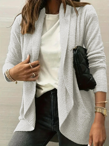 Women's Oatmeal Soft Knit <strong>Cardigan</strong>, <strong>Waterfall</strong> Collar Open Front Loose Sweater Coat for Fall &amp; Spring(customizable) - Product Image 1