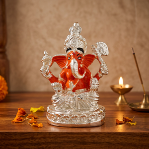 Statue de Ganesha en acier inoxydable plaqué argent, artisanale, décorative, en métal, pour la maison, le temple, l'affichage festif - Product Image 5