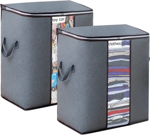 Large Capacity toy storage with Reinforced Handles Foldable Storage Bags with Clear Window for Clothes Pillow Blankets Bedding