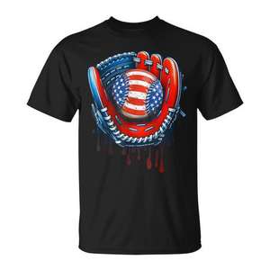 T-shirt avec motif de gant de baseball, drapeau américain et balle, thème du 4 juillet - Product Image 1