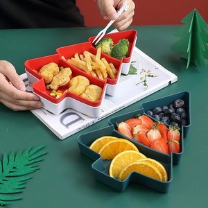 Plateau à collation en forme de sapin de Noël, 3 compartiments, plateau de service pour fruits et bonbons, plat divisé en plastique PP pour fête - Product Image 4