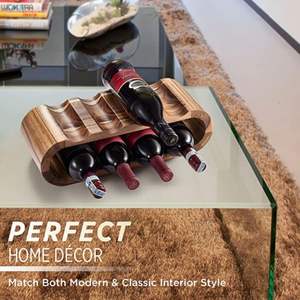 गर्म बेच 8 शराब की बोतल धारक बबूल रैक मुक्त खड़े 4 सिलिकॉन पकड़ के साथ लकड़ी शराब रैक बांस शराब शेल्फ पैड - Product Image 6