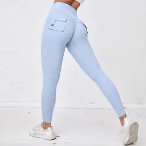 Women High Waist Workout Pants Quick Drying Gym Fitness Tight Leggings Custom Logo Peach Hip Yoga Leggings With Pocket For Women
