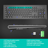Souris et clavier sans fil 2,4 GHz, ultra fins, ergonomiques, 1600 DPI, design mince pour ordinateur, PC, ordinateur portable