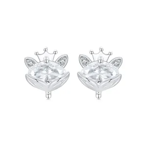 Corona zorro princesa pendientes de tuerca pendientes mujer s925 pendientes de plata esterlina joyería