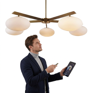 Mid Century Modern Brass Ceiling Light White Geometric Shade Indoor Living Room Fixture Remote <b>Controlled</b> - Product Image 1