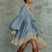 Robe lavable pour femme, style streetwear européen et américain, avec empiècements en dentelle française, détails lacés et manches chauve-souris