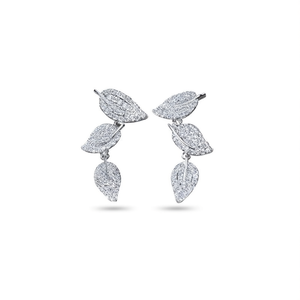 E4019 Orecchini pendenti in oro bianco con strass di cristallo a forma di pianta, gioielli da sposa di lusso da donna - Product Image 1