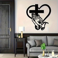 Sculpture murale en fer noir en forme de croix simple et moderne, motif cœur chrétien Art Déco, pour Anniversaire, Pâques, Anniversaire de naissance