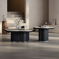 Ensemble de tables basses modernes à motif floral, noir et blanc, design créatif, table basse en bois avec plateau en pierre, ensemble de tables basses pour salon