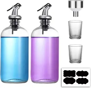 Distributeur de savon en verre transparent, contenance de 16 once, flacon rond avec bec, entonnoir et étiquette rechargeable, bouteille de Boston