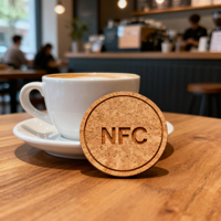 Sous-verres en bois de bambou, de noyer et de hêtre gravés de style antique, design rond et carré, carte en bois NFC personnalisée