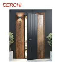 Puertas de Entrada Residenciales DERCHI USA con Certificación NFRC, Resistentes a Huracanes, Anti-robo, Diseño de Rejilla de Vidrio, Puertas Pivotantes de Aluminio