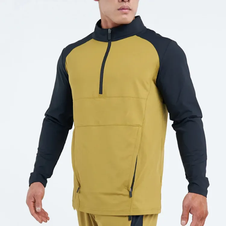 Private Brand Sportswear Patchwork OEM Stand Collar Sweatshirt 1/4 Zip Pullover Cotton Polyester Mens Golf Hoodies