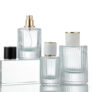 ขวดน้ำหอมแก้วทรงกระบอกลายทางแนวตั้ง ก้นหนาแบบกำหนดเอง ขวดสเปรย์เครื่องสำอางแบบเติมได้สำหรับเดินทาง โปร่งใส - Product Image 4