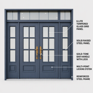 <span class=keywords><strong>Porte</strong></span> <span class=keywords><strong>d</strong></span>'<span class=keywords><strong>entrée</strong></span> double moderne en acier bleu ardoise <span class=keywords><strong>avec</strong></span> 6 panneaux de verre à grille pour villa, bureau et appartement – Idéale pour aujourd'hui - Product Image 4