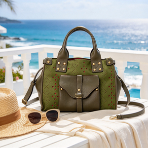 Sac à main élégant en cuir perforé avec poche avant à rabat et accents rivetés, sac décontracté à poignée supérieure - Product Image 1