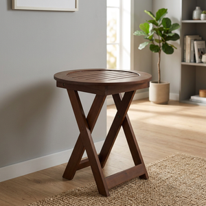 Tabouret d'extérieur pliable et réglable en teck écoresponsable, fait main, pour usage agricole et hôtelier - Product Image 2