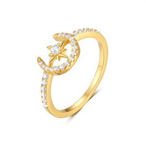แหวนเงินแท้ชุบทอง 18K รูปดาวและพระจันทร์สำหรับผู้หญิงจาก CANNER Jewelry แหวนแบบเรียบหรู - Product Image 1