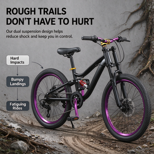Bicicleta de Montaña Nueva con Suspensión Trasera de 22 Pulgadas para Jóvenes, Bicolor Morado, con Amortiguación y Freno de Disco, de Acero de Alto Carbono - Product Image 3