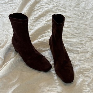 Genuine Leather Retro Suede Slim Ankle <b>Boots</b>, Square Toe Inner Heightening Short <b>Boots</b> with Back Zipper for Women - Product Image 3
