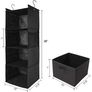 Organisateur de placard suspendu à 4 étagères 33x15x85cm pliable avec poches latérales pour le rangement de la chambre - Product Image 2